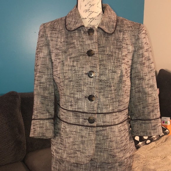 LAST CHANCE 💄 Loft Brown Tweed Suit, blazer 8, skirt 10P - Picture 2 of 9